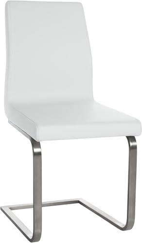 CLP Silla de Comedor Belfort, Cantilever Moderno con Respaldo Alto, Asiento Acolchado, Estructura de Acero Inoxidable Color:Blanco