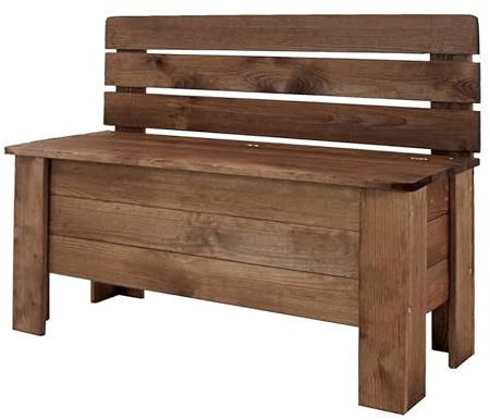 MODO24 Truhe, Holztruhe mit deckel, Holzbank, Schatztruhe, Truhenbank, Sitzbank für Kinder, Spielkiste, In- & Outdoor, Robuste, UV-beständig, FSC-Holz, Abmessungen 54x71x29 cm, Farbe: Braun