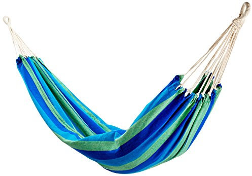 10T Azurin XL Hängematte Baumwolle 220x110 cm, robust, hautfreundlich, für Garten/Balkon, inkl. Befestigungsset, bis 150 kg tragbar, ideal für Outdoor & Camping