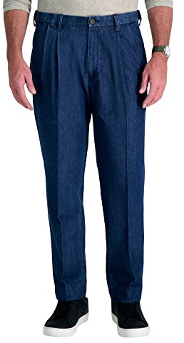 Haggar Mens Classic Fit Denim Trouser - Regular and Big & Tall Sizes Casual Pants, Pleated Medium, 38W x 32L US