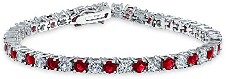 Bling Jewelry Rouge Blanc Alternatif Simulée Rubis Rond Zirconia 12.00 Ct Prong Basket Set Solitaire Aaa Cz Tennis Bracelet Pour Femmes Prom Bride Plaqué Argent 7.5 Inch