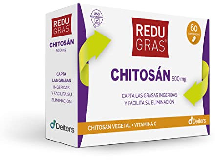 DEITERS - Redugras Chitosán 60 Comprimidos, Complemento Alimenticio, Bloqueador de Grasas, para Perder Peso, para Complementar con Dieta, con Chitosán Vegetal y Vitamina C, Reductor Adelgazante