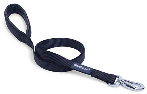Petface Padded Nylon Dog Lead, Medium, Black (Pack of 1) | Durable Nylon Material, Metal Snap Clip, Comfortable Padded Handle, Strong Design