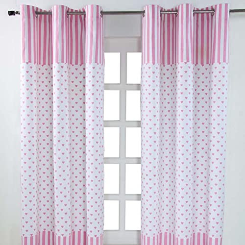Homescapes Ösenvorhang rosa Herzen 2er-Set, 137x228 cm aus 100% Baumwolle, 2 Vorhangschals mit Herz-Muster, Vorhänge für Kinderzimmer, Küche & mehr