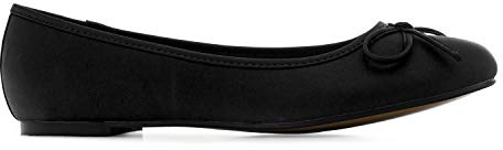 Andrés Machado - Ballerines pour Femmes/Filles à Talons Plats et nœud décoratif - TG104 - Chaussures Plates pour l´éte et l´Hiver - en Tissu de Satin - Noir EU 46