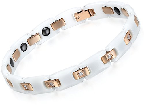 Flongo Keramik Armband Porzellan Damen: pink weiss schwarz silber Herren Pärchen Armbänder Armreif Edelstahl Armkette dünn für Frauen Männer Paar