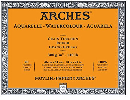 Arches 1795089 - Papel de Acuarela en Bloc (46 x 61 cm, encolado por 4 Caras, 300 g/m², Grano Grueso), 20 Hojas, Color Blanco Natural