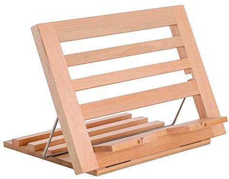 U.S. Art Supply Large Wooden Table Easel - Adjustable Incline, 2 Page Holders - Functions as Wooden Cookbook Stand, Kitchen Countertop Recipe Rack, Tablet Rest & Cook Book Holder for Kitchen Counter
