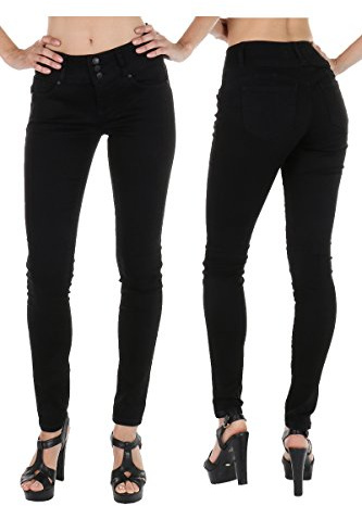 wax jean High Waisted Jeans for Women-Stretchy Denim Butt Lifting, Zip Fly, 3-Buttons Push-Up Jeans - black - 9
