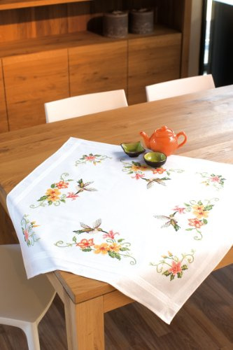 Vervaco Kreuzstich Stickpackungen Tischdecke Kolibri Stickdecken Vorgezeichnet Basteln Erwachsene Kreativ Set Vorgedruckte Decke Sticken 80 x 80 cm Stickset DIY Sticken Set
