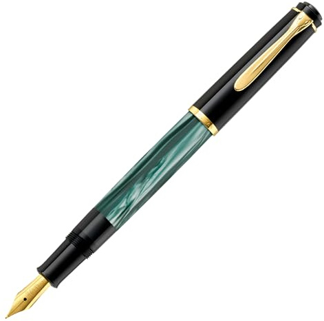 Pelikan Füllhalter Classic 200, Grün-Marmoriert, Feder F (fein), hochwertiger Kolbenfüller im Geschenk-Etui, 994095