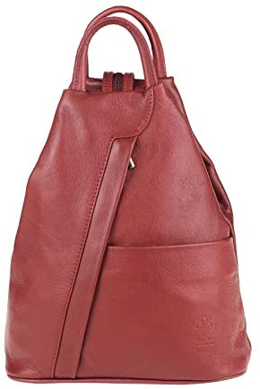 OBC Made in Italy Damen echt Leder Rucksack Lederrucksack Tasche Schultertasche Ledertasche Daypack Backpack Handtasche Nappaleder (Rot)