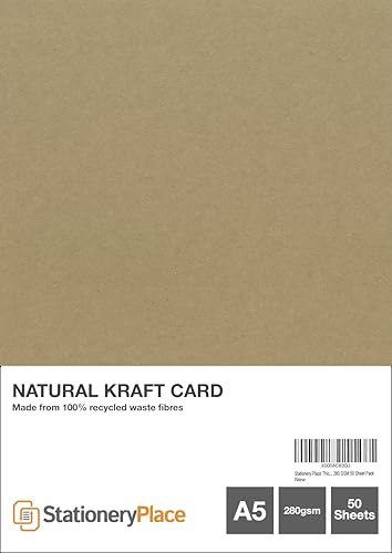 Brevpapper plats tjockt brunt återvunnet naturligt kraftkort A5 280 GSM 50 ark paket