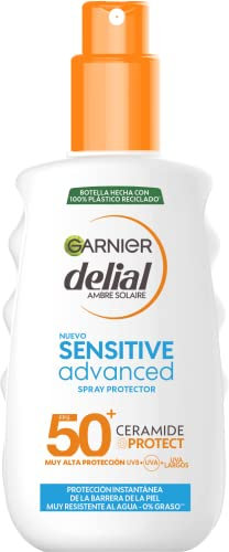 GARNIER DELIAL Spray Solar Muy Alta Protección FPS50+ Para Pieles Claras, Sensibles E Intolerantes Al Sol, Resistente Al Agua 200 ml