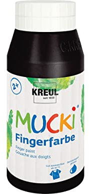 KREUL 23212 - Mucki leuchtkräftige Fingerfarbe, 750 ml in schwarz, auf Wasserbasis, parabenfrei, glutenfrei, laktosefrei und vegan, auswaschbar, vermalbar mit Pinsel, Schwamm, Spachtel und Fingern