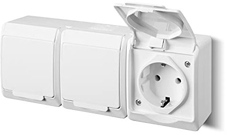 ELEKTRO-PLAST HERMES Aufputz 3-Fach Dreifach Steckdose IP44 Wassergeschützt Außenbereich Weiß