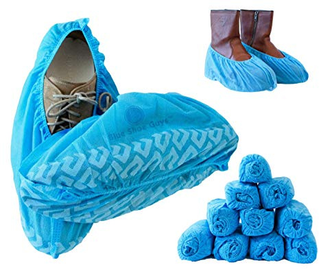 Blue Shoe Guys Premium Disposable Boot & Shoe Covers Booties | 100 Pack | Durable, Non-Slip, Non-Toxic, Water Resistant, Recyclable Protectors for Indoor & Outdoor | Large Size Fits Most Shoes