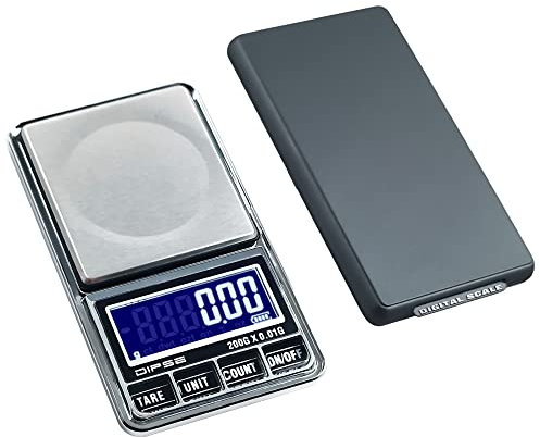 DIPSE USB 200 - Digitale Feinwaage/Taschenwaage mit USB-Anschluss ohne Abschaltautomatik die in 0,01g Schritten präzise bis 200g wiegt