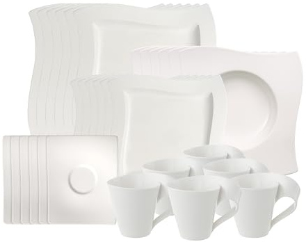 Villeroy & Boch NewWave Basic Vajilla de mesa para 6 personas, 30 piezas, Porcelana, Basic Servizio da Tavola, Blanco