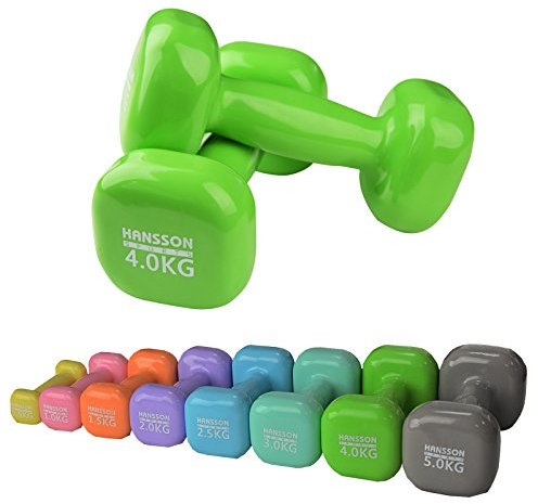 Vinyl Hantel 2er Set Verschiedene Gewichte und Farbe zur Auswahl (Grün, 2 x 4,0 kg)