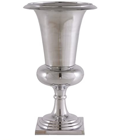 Vase Goal 35cm - Silber - poliertes Aluminium Pflanzübertopf | Montiert, vielseitig einsetzbar, Pokalform, Barock-Design, stylischer Eyecatcher