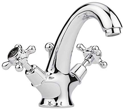 Hudson Reed BC305HX Topaz Traditional Bathroom Crosshead Basin Mixer with Free Pop-Up Waste, Chrome