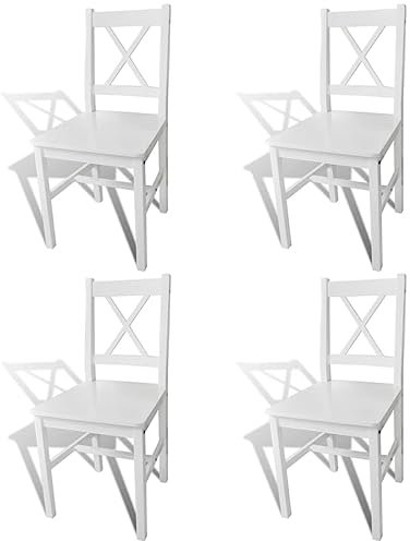 vidaXL Esszimmerstühle 4 STK., Esszimmerstuhl mit Rückenlehne, Essstuhl Küchenstuhl Stuhl für Esszimmer Küche, Holzstuhl, Weiß Kiefernholz