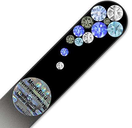 Petite lime à ongle en verre ornées à la main de cristaux de Swarovski Elements, pochette en velours noir | Véritable verre trempé tchèque, garantie à vie, Lime à ongles fait main en cristal