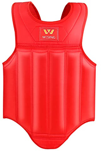Wesing Martial Arts Muay Thai Boxing Chest Protector MMA Sanda Chest Guard (Red, S)