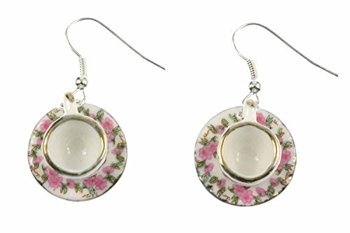 Miniblings koppar örhängen tekopp kaffekopp porslin rosa te – handgjorda modesmycken I örhängen försilvrad, 20mm, Bomull, Ingen ädelsten