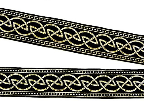 10m Keltischer Knoten weit Webband Borte 22mm breit Farbe: Schwarz-Gold von 1A-Kurzwaren 22034-swgo