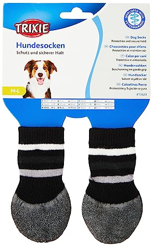 TRIXIE Anti-Rutsch Hundesocken, schwarz Gr. M–L – 2 Stück für Glatte Böden | Sorgt für rutschfesten, sicheren Halt – auch als Wundschutz geeignet, angenehm leicht zu tragen im Alltag