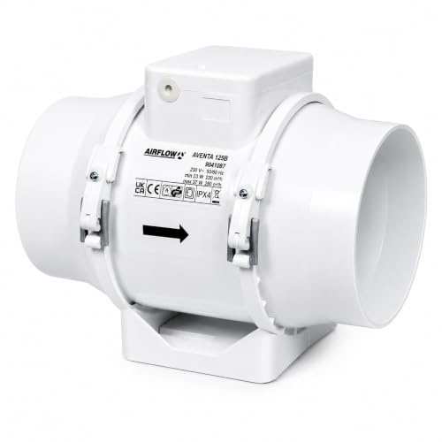 Airflow Aventa 125T - Extractor en Línea con Temporizador (2-30 min) | 23W Bajo Consumo | Caudal 61-78 l/s | 2 Velocidades | Para Ductos de 125mm | Garantía 3 Años
