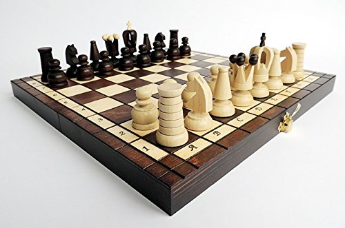 Master of Chess Schackbräde i Trä Med Schackpjäser “ROYAL MAXI” 31 cm - Handgjort Reseschack Spelbart - Litet Schackspel för Barn och Vuxna med Lyxigt Rött Filt