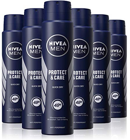 NIVEA Men Protect & Care Spray (6 x 250ml), Anti-Perspirant for 72H Protection, Gentle and Effective Deodorant Free From Alcohol