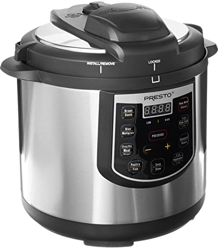 Presto 02141 6-Quart Electric Pressure Cooker, Black, Silver, Stainless steel
