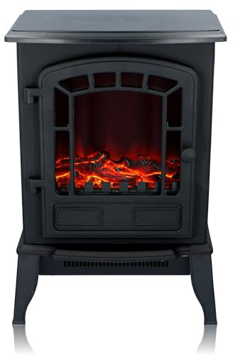 Classic Fire Torino Camineo Elettrico - Caminetto Elettrico con Riscaldamento, Pannello di Controllo e Timer - Stufa Elettrica con Fiamme LED - 2000W - Libera Installazione - Nero