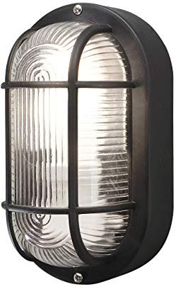 Konstsmide 7650-750 Elmas Bulk Head Outdoor Wall Light Mains Powered / W: 12cm D: 10.5cm H: 20cm / 1 x 40 W E27 Max Wall Lamp / Clear Ribbed Glass / Plastic / IP44 / Outside Light Black
