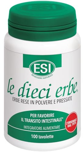 ESI - Le Dieci Erbe, Integratore Alimentare Vegetale con Tarassaco, Lassativo Naturale Contro Stitichezza, Costipazione e Flatulenza, Regola il Transito Intestinale, Senza Glutine Vegan,100 Tavolette