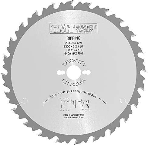 CMT Orange Tools Kreissägeblatt HW 300 x 3,2 / 2,2 x 30 Z=24 10° ATB - 293.024.12M - für ausrissfreie Längsschnitte