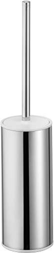 KEUCO Moll WC-Bürstengarnitur, Standmodell, mit weißem Kunststoff-Einsatz und Toilettenbürste mit Deckel, Metall verchromt, Made in Germany, Bürstenhalter mit Klobürste