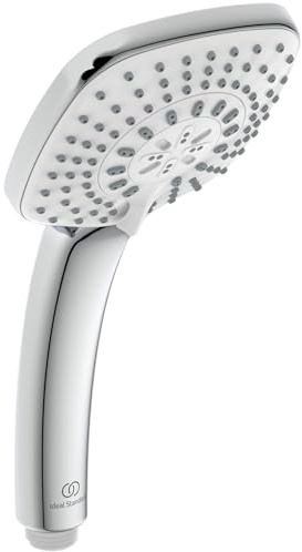 Ideal Standard – Idealrain Cube Handbrause, wassersparender Duschkopf mit 3 Strahlarten (Regen, Platzregen und Massage) per Drehumschaltung, EasyClean-Düsen, Chrom