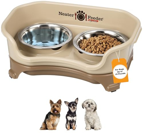 Neater Feeder Express Elevated Dog Bowls – Dog Bowls with Stand - Stainless Steel Food and Water Bowls – Raised Dog Bowl Set for Small Dogs, Cappuccino