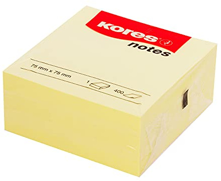 Kores - Yellow Sticky Notes - Coloured, Self-Stick Notes, Memo Block, Note Pad, School and Office Supplies - 75x75mm, Pack of 1 x 400 Sheets