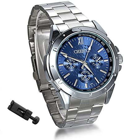 Lancardo Herrenuhr Edelstahl Blau Uhren Herren: Silverora Analog Quarz Armbanduhr mit Edelstahl Armband Drehbares Außenzifferblatt Wasserdicht Uhren Geschenk für Männer Jugend
