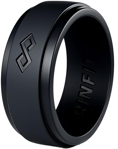 Rinfit Silicone Rings for Men 9mm Wide, 2mm Thick - Mens Rubber Wedding Bands - Infinity Silicone Rings for Him - Patented Design - Black, Size 10