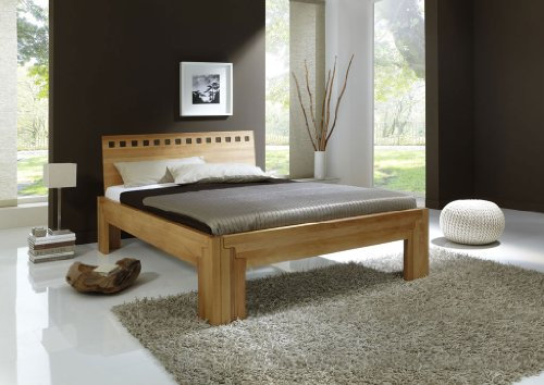 DaMi Holzbett Stella Plus B - Massivholz-Bett in Kernbuche - Metallfreies Stecksystem - Doppelbett, 180 x 200 cm