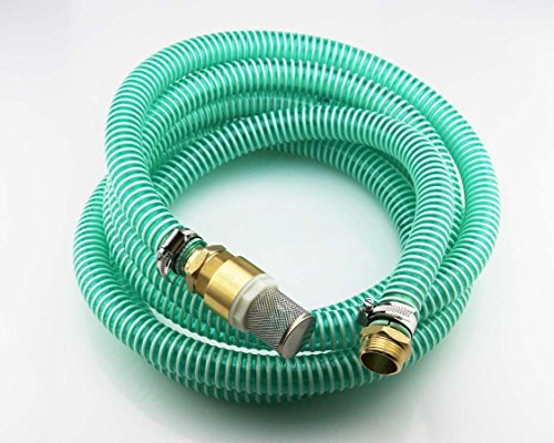 5 m sugslang, PVC spiralslang LW 25 mm 1 tum, backventil och anslutning mässing 1 tum AG