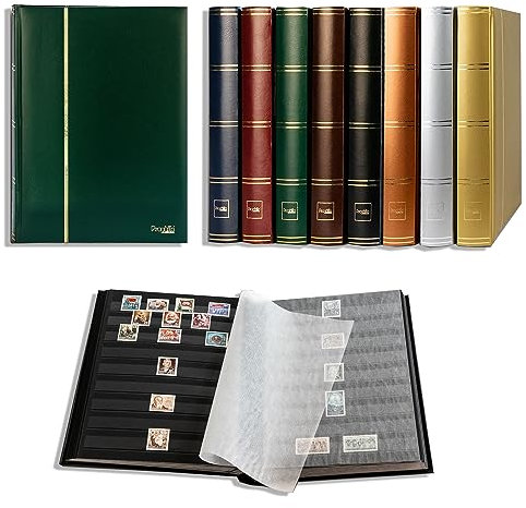 Prophila 60 Schwarze Seiten Briefmarkenalbum Einsteckbuch wattierter grüner Einband