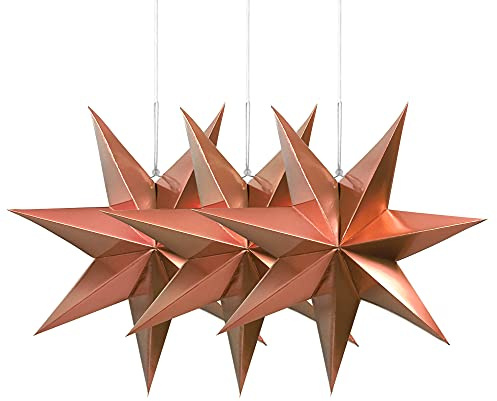 Frau WunderVoll® Faltsterne Rosegold 3 Stück Durchmesser 25 cm, 7 Zacken geschlossene Oberfläche Feste Pappe, Weihnachten,Advent,Fenster Dekoration,Weihnachtsbaum,